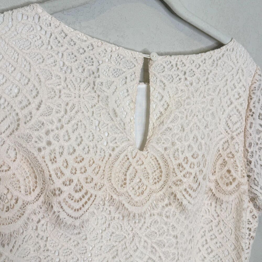 Sundance Dress Womens Small Ivory Lace Layered Shift Short Sleeve Knee Length - Picture 8 of 8